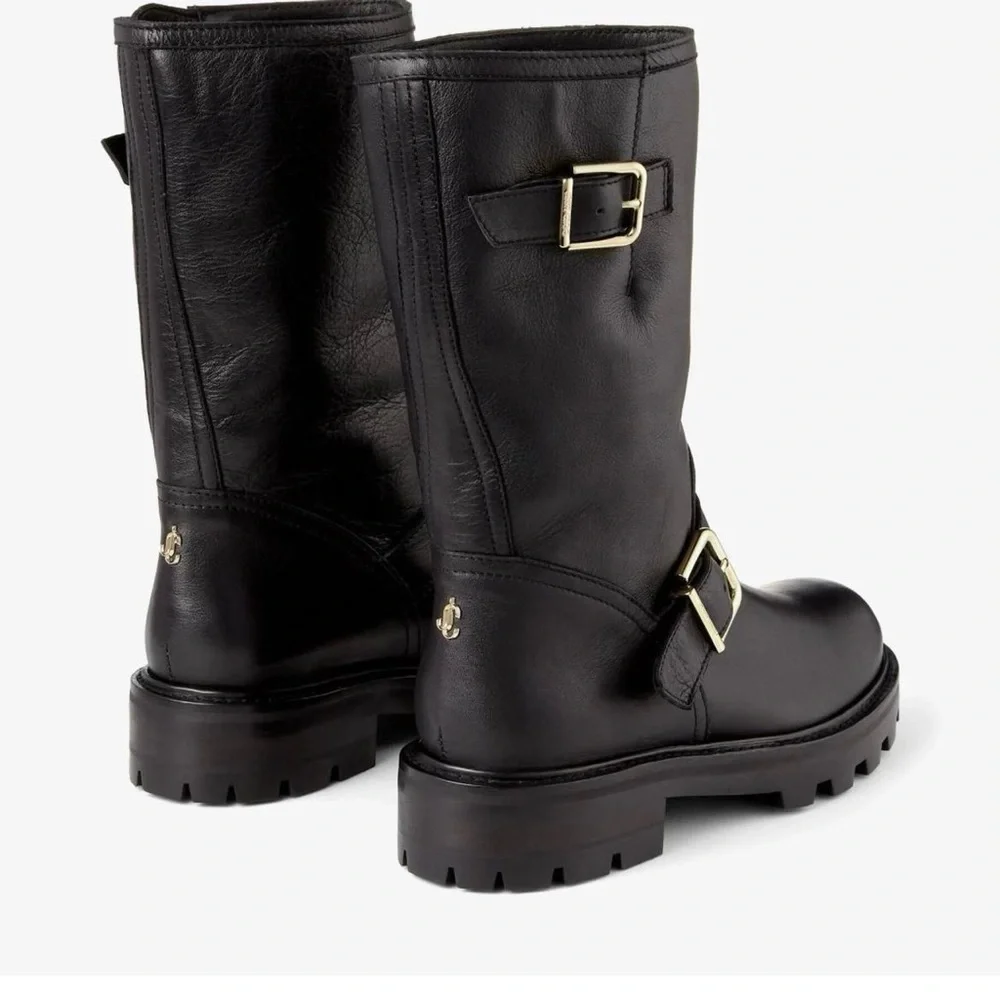 JIMMY CHOO Black Leather Biker Boots - Picture 2 of 9